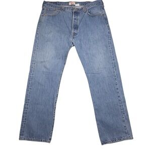 Levi Strauss 501 Mens Jeans Button Fly Straight Leg Distressed Y2K Style 38x32
